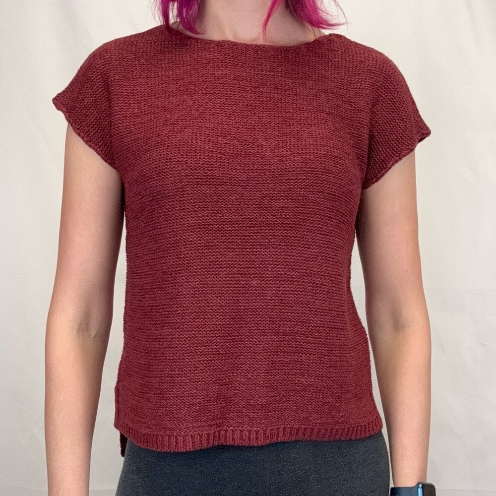 LOFT Women's Open Knit Sweater Tank Burgundy Sleeveless XS Hi Low